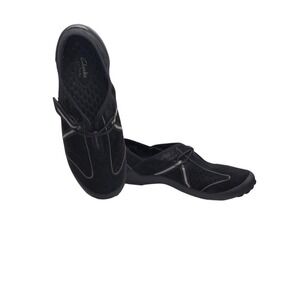 Clarks Privo Sneakers Womens 8 Black Nubuck Slip On Bungee Comfort Walking Shoes